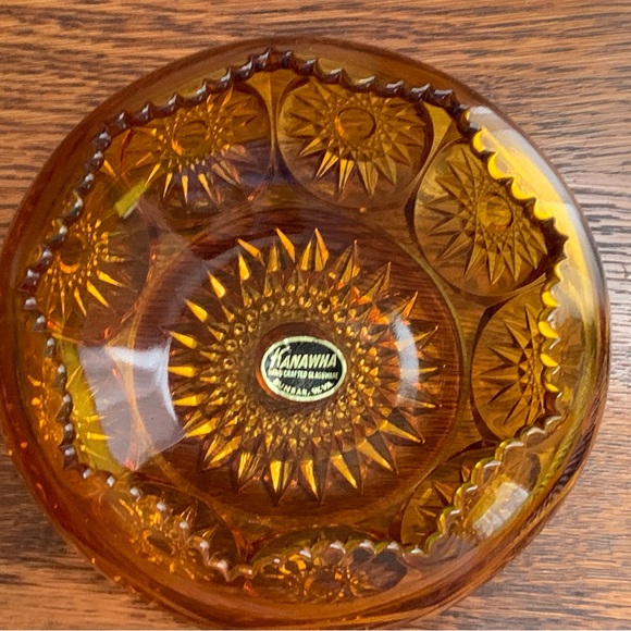 Vintage Kanawha Glass Amber Hob Star Pattern Bowl Candy Dish with Sticker - Picture 6 of 10